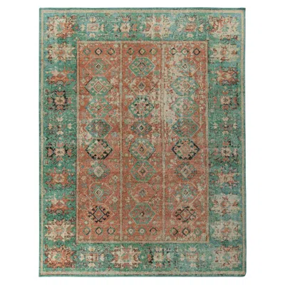 Pre-owned Rug & Kilim 's Distressed Tribal Style Rug In Orange, Green Geometric Pattern