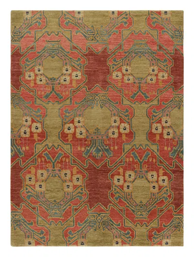 Pre-owned Rug & Kilim 's Ersari Style Rug In Red And Green Geometric Pattern