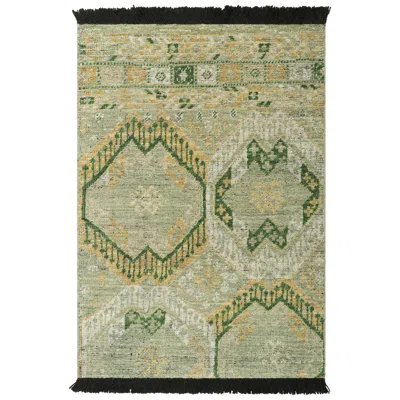 Pre-owned Rug & Kilim 's Ersari Style Rug With Gold, Green, And White Geometric Patterns