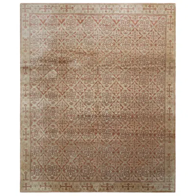 Pre-owned Rug & Kilim 's European Style Art Deco Rug In Beige Brown Geometric Pattern