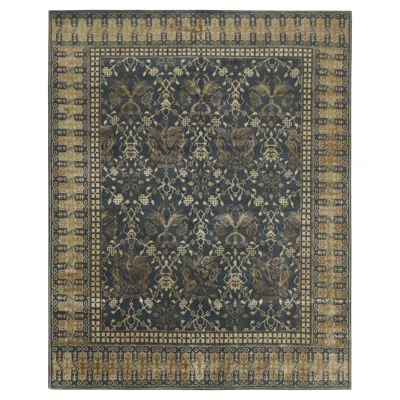 Pre-owned Rug & Kilim 's European Style Pictorial Rug In Blue With Gold Dragon Patterns