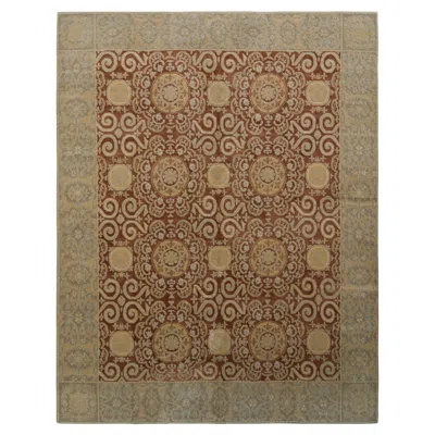 Pre-owned Rug & Kilim 's European Style Rug In Beige-brown And Blue All Over Pattern