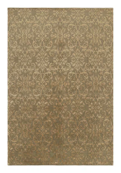 Pre-owned Rug & Kilim 's European Style Rug In Beige-gold And Green Arabesque Pattern