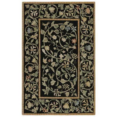 Pre-owned Rug & Kilim 's European Style Rug In Black With Beige And Green Floral Patterns