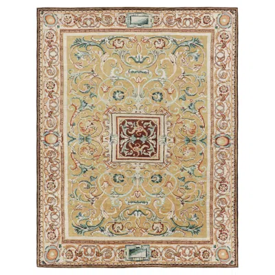 Pre-owned Rug & Kilim 's European Style Rug In Gold With Floral Patterns And Medallion