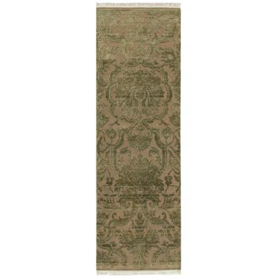Pre-owned Rug & Kilim 's European Style Runners In Beige With Green Floral Patterns
