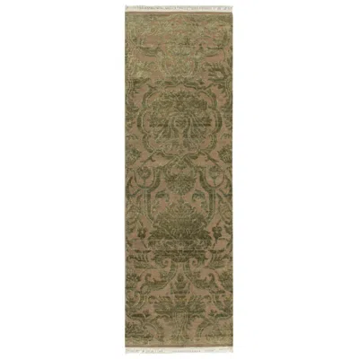 Pre-owned Rug & Kilim 's European Style Runners In Beige With Green Floral Patterns