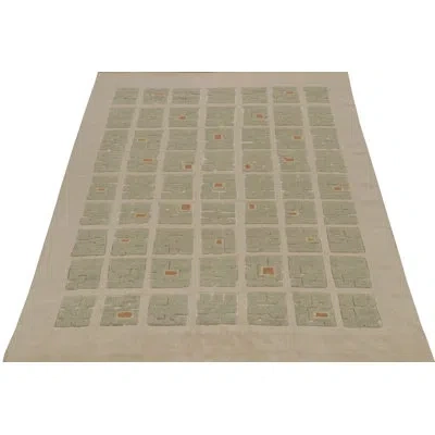 Rug & Kilim 's French Art Deco Rug In Beige & Green High-low Square Pattern In Brown;beige;green