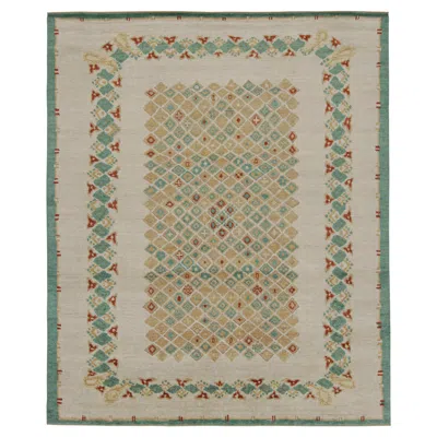 Pre-owned Rug & Kilim 's French Art Deco Style Rug In Beige-brown & Blue Geometric Pattern