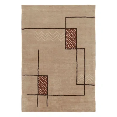 Rug & Kilim 's French Art Deco Style Rug In Beige-brown With Geometric Patterns In Beige,brown,red,black,cream,white