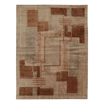 Rug & Kilim 's French Art Deco Style Rug In Beige-brown With Geometric Patterns In Beige,brown,silver,gray,pink,cream,white