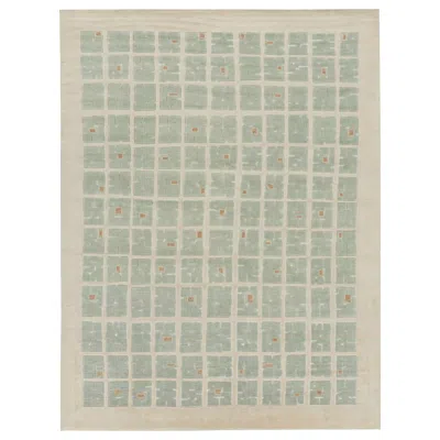 Pre-owned Rug & Kilim 's French Art Deco Style Rug With Light Green Geometric Patterns