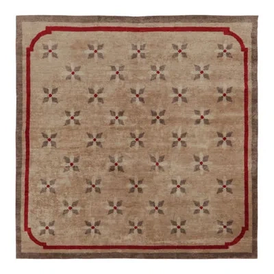 Rug & Kilim 's French Art Deco Style Square Rug In Beige-brown With Florals In Beige,brown,silver,gray,red,cream,white