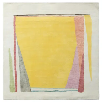 Pre-owned Rug & Kilim 's Hand Knotted Mid-century Modern Rug In Yellow And White Pattern