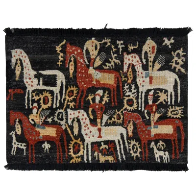 Pre-owned Rug & Kilim 's Hand Knotted Tribal Rug In Black And Red Geometric Pattern
