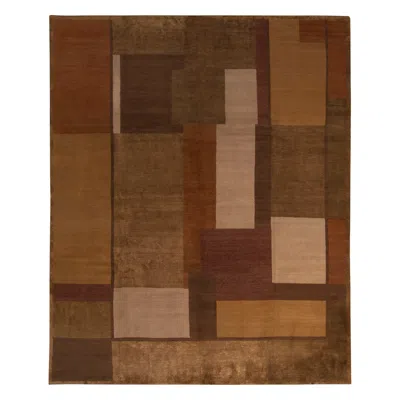 Pre-owned Rug & Kilim 's Hand-knotted Modern Cubist Rug In Beige-brown, Gold Deco Pattern