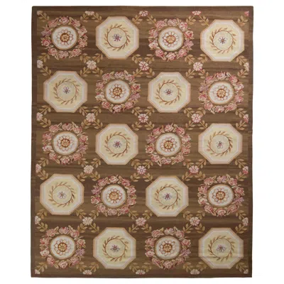 Pre-owned Rug & Kilim 's Handmade Aubusson Style Flat-weave Rug In Brown And Pink