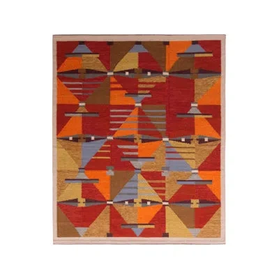 Rug & Kilim Handmade Scandinavian Style Kilim Red Brown Flat-weave By  In Blue;brown;red;beige;orange