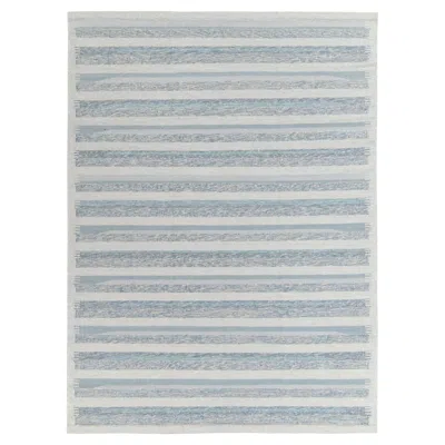 Pre-owned Rug & Kilim 's Handwoven Scandinavian Flat Weave In Blue Stripe Pattern