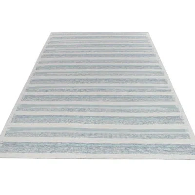 Rug & Kilim Handwoven Scandinavian Flat Weave In Blue Stripe Pattern By  In Blue;white;silver;gray;cream