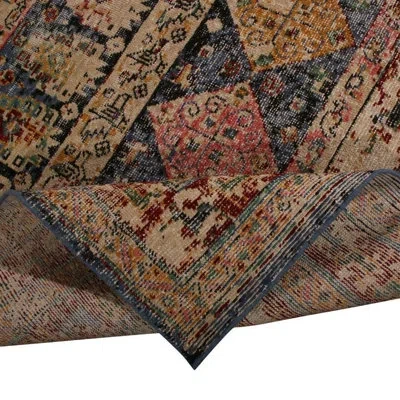Rug & Kilim 's Homage Geometric Beige-brown And Blue Wool Custom Rug In Blue;brown;red;beige