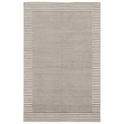 Pre-owned Rug & Kilim 's Indian Dhurrie Rug In Sand With Pinstripe Border In Brown
