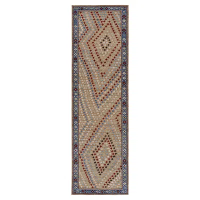 Pre-owned Rug & Kilim 's Karabagh Style Runner Rug With Polychromatic Geometric Patterns In Brown