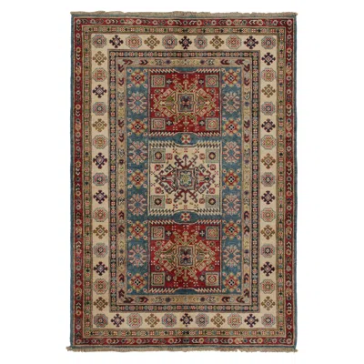 Pre-owned Rug & Kilim 's Kazak Style Rug In Red, Blue And Beige-brown Geometric Patterns