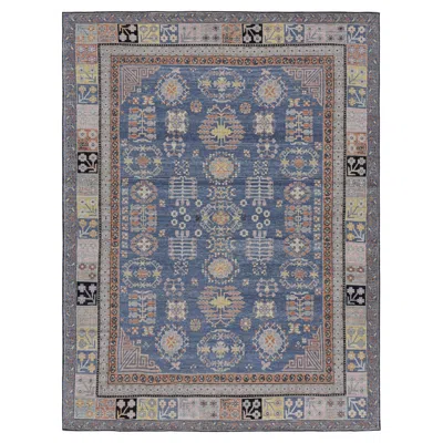 Pre-owned Rug & Kilim 's Khotan Samarkand Style Rug In Blue With Floral Medallions