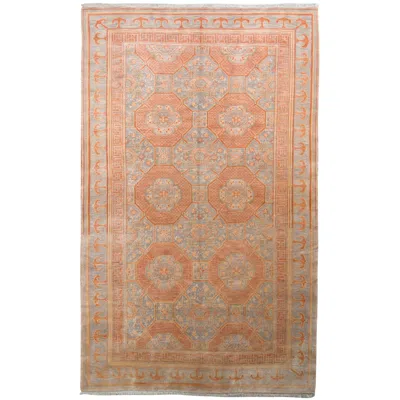 Pre-owned Rug & Kilim 's Khotan Style Rug In Blue And Orange Geometric Pattern