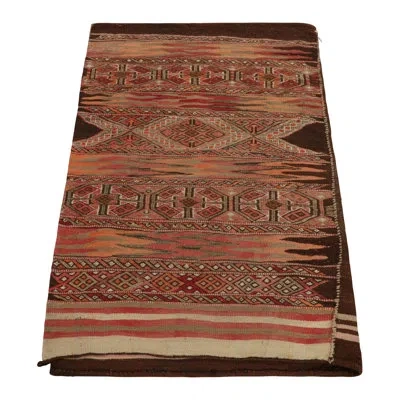 Rug & Kilim Kilim & Flat Weave One-of-a-kind 2'8x4' Before 1900 Wool Area Rug In Brown;red;beige;pink;white;orange;green;