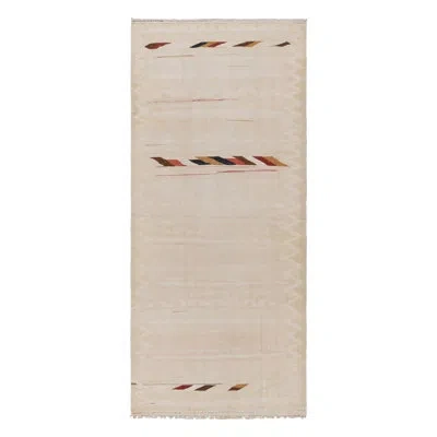 Rug & Kilim Kilim & Flat Weave One-of-a-kind 3'11x9'2 1950s Runner Wool Area Rug In Black;brown;red;beige;pink;gold;white;cr