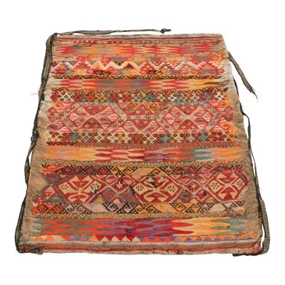 Rug & Kilim Kilim & Flat Weave One-of-a-kind 3'4x4' 1950s Wool Area Rug In Blue;brown;red;beige;pink;gold;white;cre