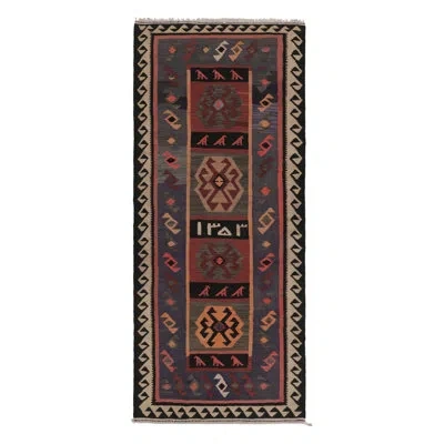 Rug & Kilim Kilim & Flat Weave One-of-a-kind 3'6x8'1 1950s Wool Area Rug In Brown;beige;white;orange;silver;gray;gre