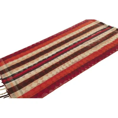 Rug & Kilim Kilim & Flat Weave One-of-a-kind 4'1x8'2 1950s Wool Area Rug In Brown;red;beige;white;orange;cream