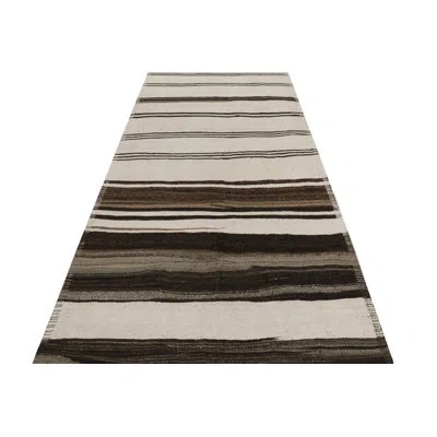 Rug & Kilim Kilim & Flat Weave One-of-a-kind 5'1x10'11 1950s Wool Area Rug In Black;brown;beige;white;silver;gray;crea