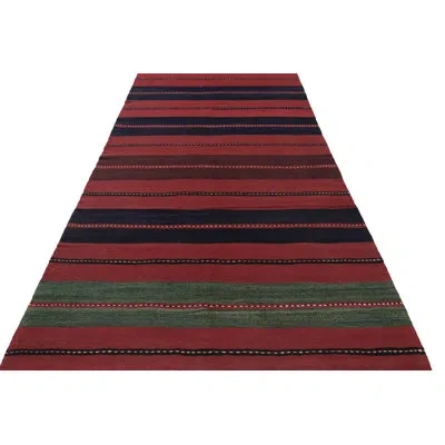 Rug & Kilim Kilim & Flat Weave One-of-a-kind 5'7x10'7 1950s Wool Area Rug In Black;red;white;green;cream