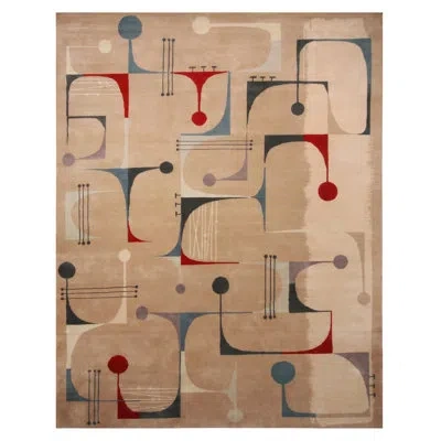 Rug & Kilim 's Mid Century Modern Geometric Beige Red And Blue Wool Custom Rug Sample In Blue;red;beige