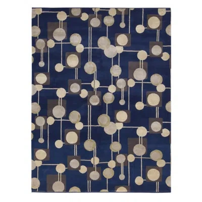 Rug & Kilim 's Mid Century Modern Geometric Gray And Blue Wool And Silk Custom Rug - Dot Pattern In Blue;beige;gray