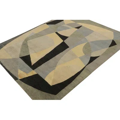 Rug & Kilim 's Mid Century Modern Rug In Gray With Geometric Patterns In Brown;beige;gray