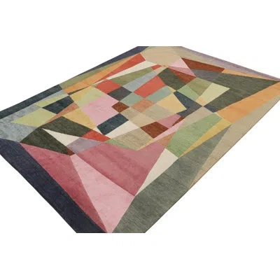 Rug & Kilim 's Mid Century Modern Rug In Polychromatic Geometric Patterns In Beige;white;orange;gray