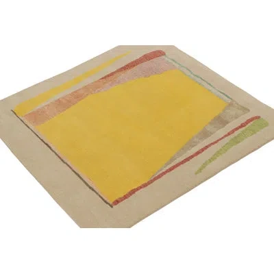 Rug & Kilim 's Mid Century Modern Rug In Polychromatic Patterns On Beige In Brown;beige;yellow;green