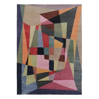 Rug & Kilim 's Mid Century Modern Style Rug In Polychromatic Geometric Patterns In Black;gold;gray;green