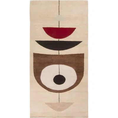 Rug & Kilim Mid-century Modern Geometric Beige Brown And Red Wool Rug In Brown;red;beige