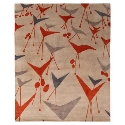 Pre-owned Rug & Kilim 's Mid-century Modern Geometric Beige Gray And Red Wool And Silk Rug