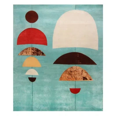 Rug & Kilim Mid-century Modern Rug Blue Multicolor Wool And Silk Custom By  In Red;yellow;green;cream