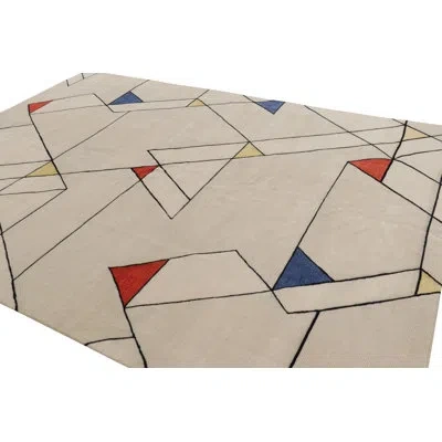 Rug & Kilim 's Mid-century Modern Rug In Cream With Geometric Patterns In Blue;brown;beige;yellow