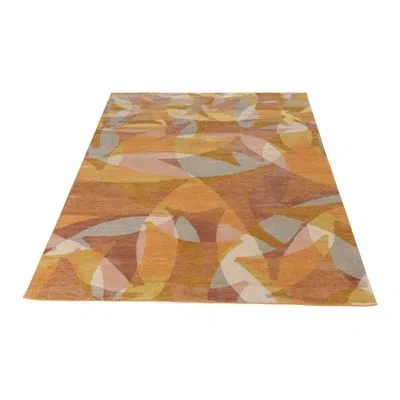 Rug & Kilim 's Mid-century Modern Rug In Gold Brown Geometric Pattern In Brown;beige;gold