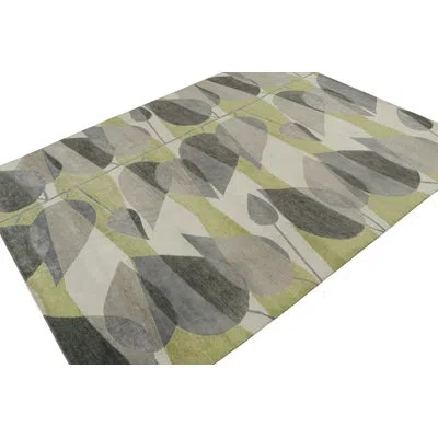 Rug & Kilim 's Mid-century Modern Rug In Gray And Green Geometric Patterns In Brown;beige;gray