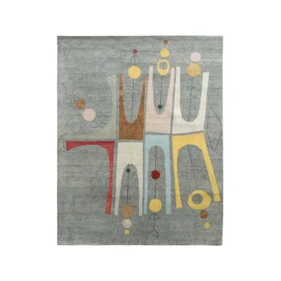 Rug & Kilim 's Mid-century Modern Rug In Gray With Colorful Geometric Pattern In Beige;yellow;white;gray;green